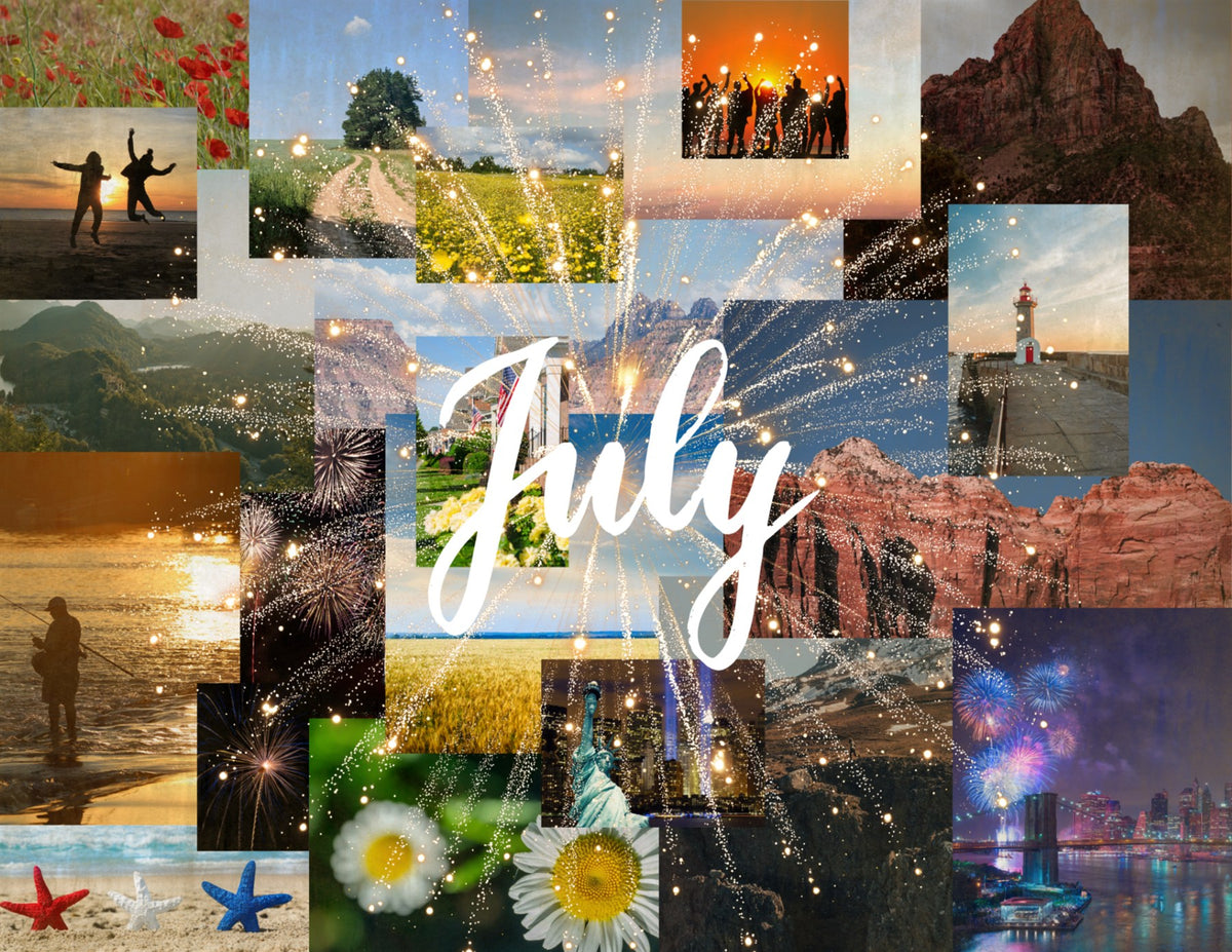 seasons in collage: 2027 wall calendar july artwork