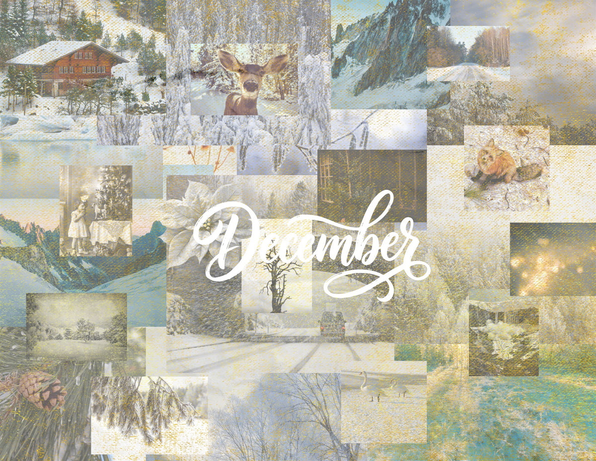 seasons in collage: 2027 wall calendar december artwork